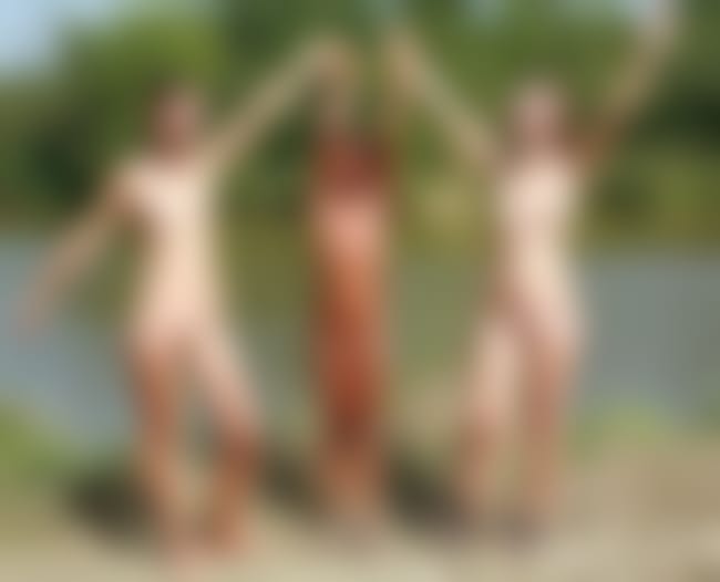 Nudist hike in summer camp photo